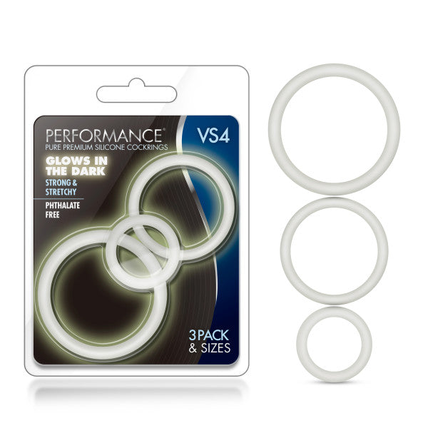 Performance VS4 Pure Premium Silicone Cockrings - Glow In The Dark Cock Set of 3
