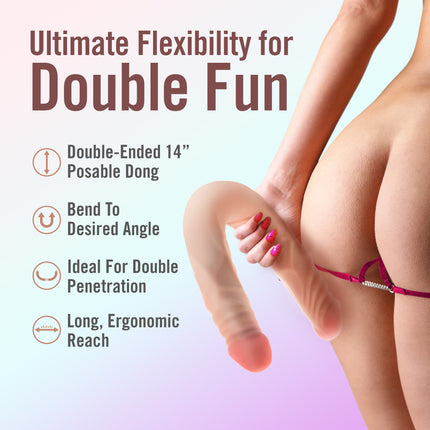 Dr. Skin Plus 14 Inch Flesh Posable Double Dildo with Girl Holding the Dildo