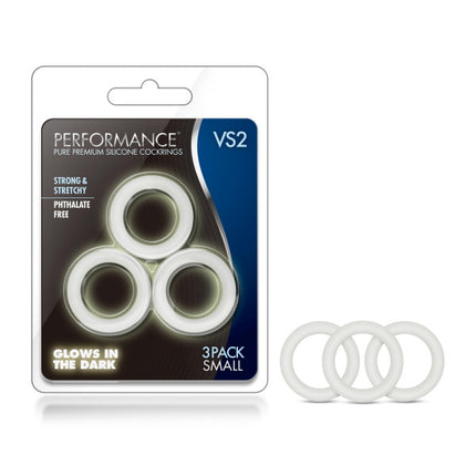 Performance VS2 Pure Premium Silicone Cockrings - Glow In The Dark Small - Set of 3