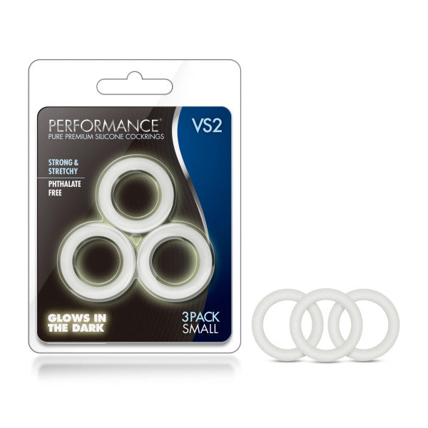 Performance VS2 Pure Premium Silicone Cockrings - Glow In The Dark Small - Set of 3