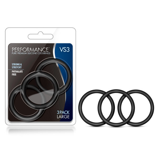 Performance VS3 Pure Premium Silicone Cockrings - Black Large Cock Rings (Set of 3)