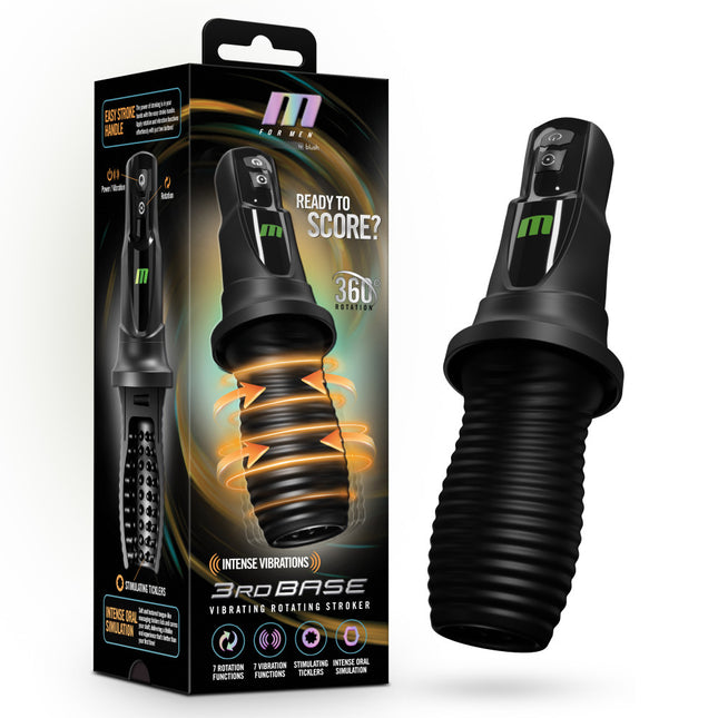 M For Men 3rd Base - Black Vibrating & Rotating Auto Stroker