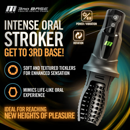 M For Men 3rd Base - Black Vibrating & Rotating Auto Stroker