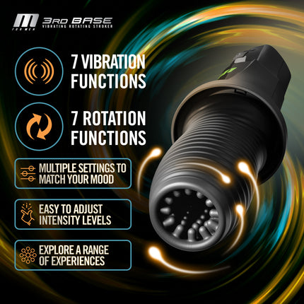 M For Men 3rd Base - Black Vibrating & Rotating Auto Stroker