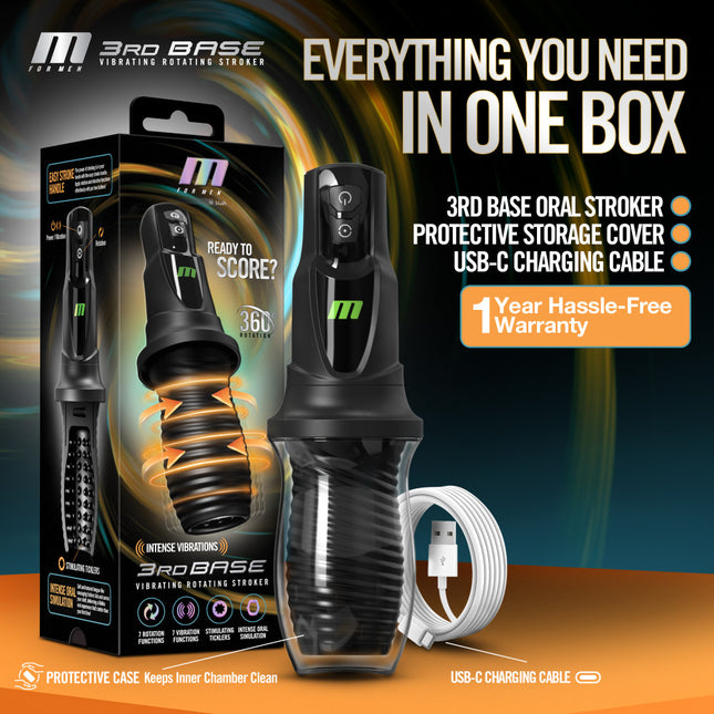 M For Men 3rd Base - Black Vibrating & Rotating Auto Stroker