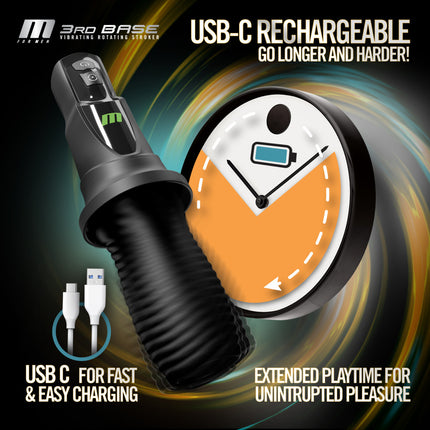 M For Men 3rd Base - Black Vibrating & Rotating Auto Stroker
