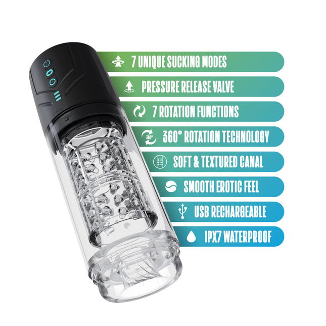 M For Men Whirlwind Pro - Clear Rotating & Sucking Auto Stroker