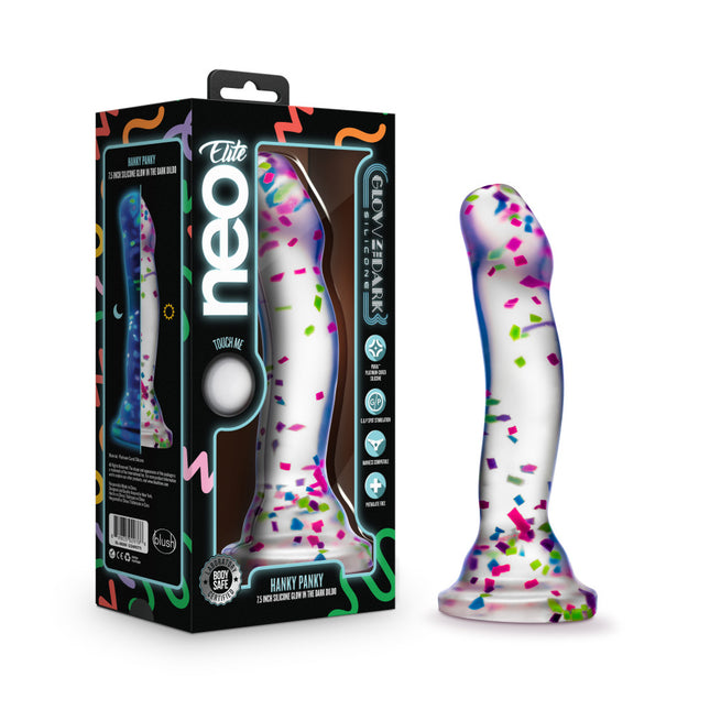 Neo Elite Glow Hanky Panky - Glow In The Dark Clear 7.5 Inch Dildo