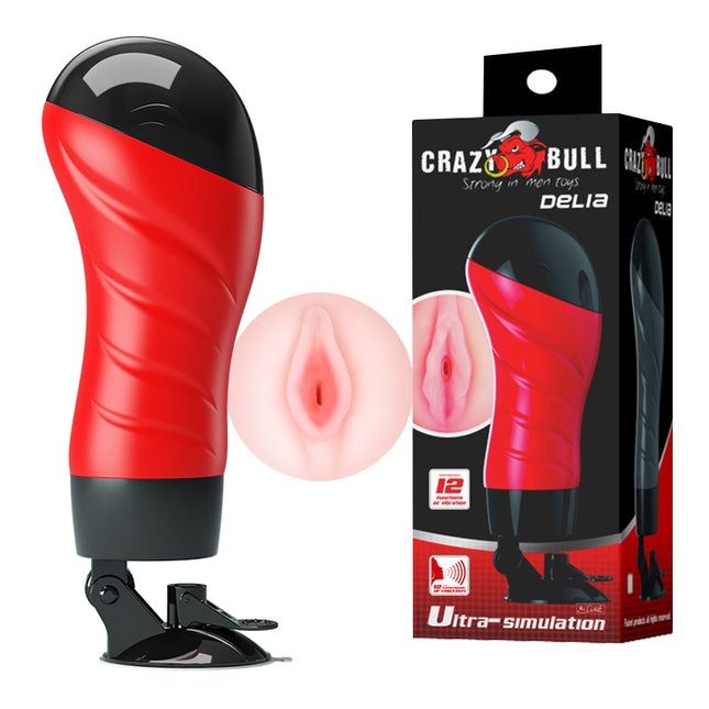 CRAZY BULL DELIA Flesh Vibrating Vagina Stroker with Suction Base