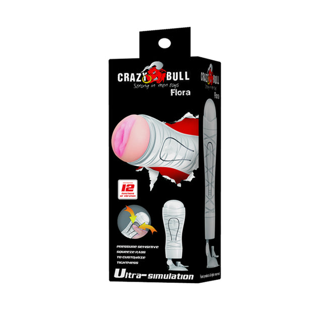 CRAZY BULL FLORA Flesh Vibrating Squeezeable Vagina Stroker with Suction Base