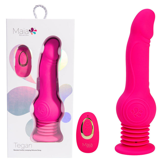 Maia TEGAN Remote Control Jumping Silicone Pink Dildo with Case Front View