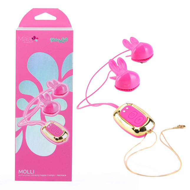 Maia MOLLI Pink Vibrating Nipple Clamps & Necklace
