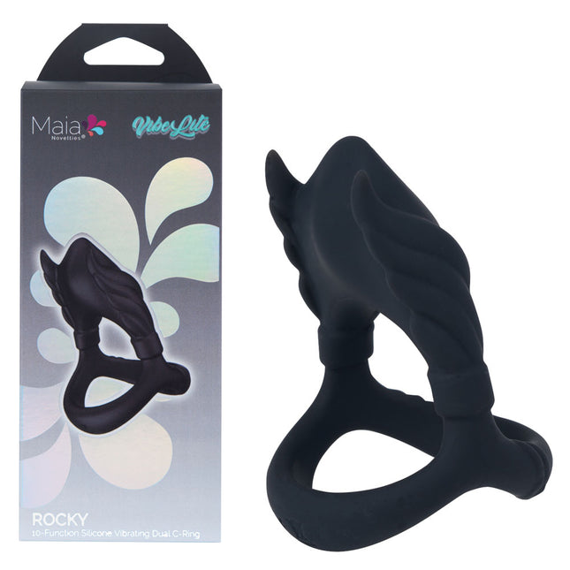 Maia ROCKY Black Vibrating Cock & Balls Ring