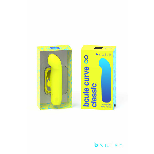 Bcute Curve Infinite Classic - Citrus Yellow 10cm USB Rechargeable Vibrator with Packaging side by side