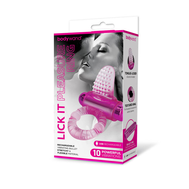 Bodywand Rechargeable Lick It Pleasure Pink Vibrating Cock Ring