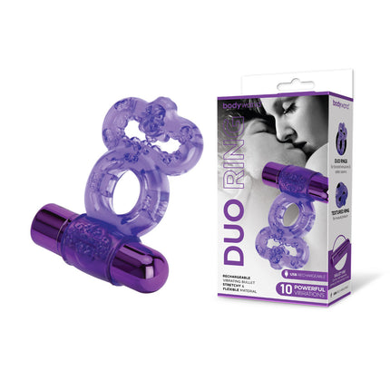 Bodywand Rechargeable Duo Ring - Purple Vibrating Cock Ring