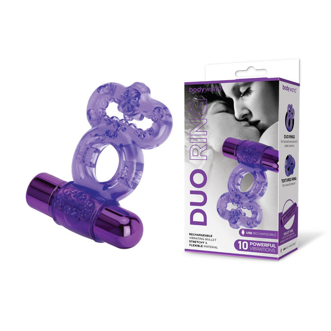 Bodywand Rechargeable Duo Ring - Purple Vibrating Cock Ring