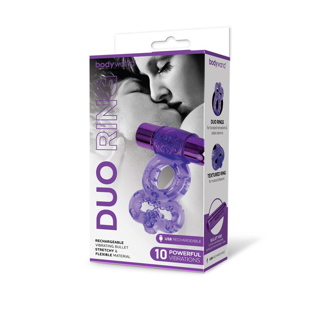 Bodywand Rechargeable Duo Ring - Purple Vibrating Cock Ring