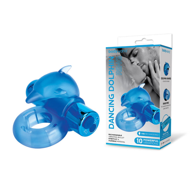 Bodywand Rechargeable Dancing Dolphin Ring - Blue Vibrating Cock Ring
