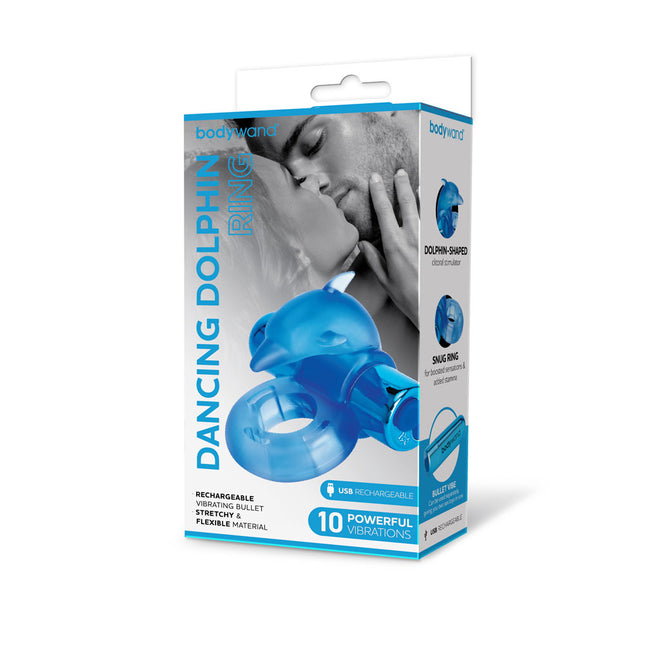 Bodywand Rechargeable Dancing Dolphin Ring - Blue Vibrating Cock Ring