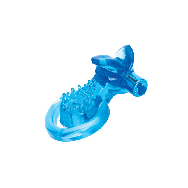 Bodywand Rechargeable Duo Ring with Clit Tickler - Blue Vibrating Cock Ring