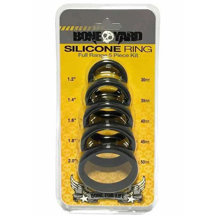 Boneyard Silicone Cock Rings 5 Piece Kit - Black