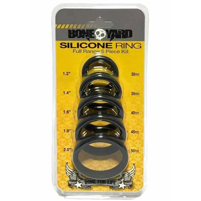 Boneyard Silicone Cock Rings 5 Piece Kit - Black