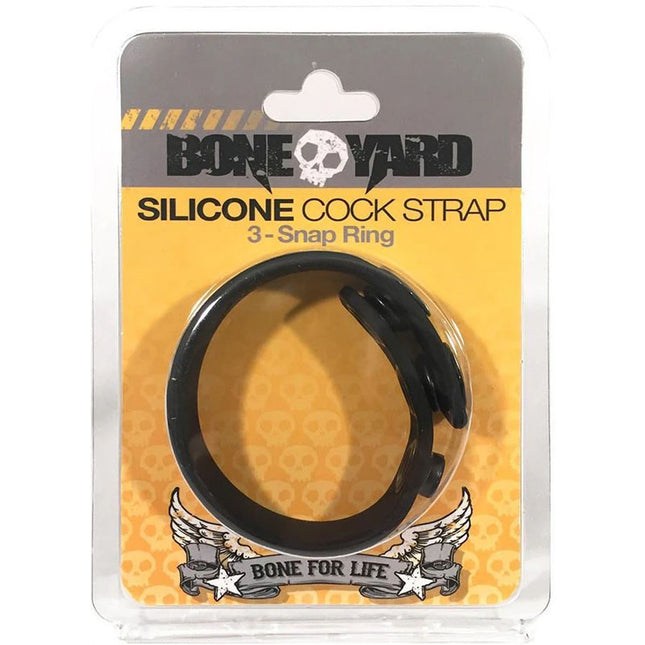 Boneyard Silicone Cock Strap Black 3-Snap Adjustable Cock Ring