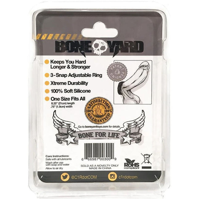 Boneyard Silicone Cock Strap Black 3-Snap Adjustable Cock Ring