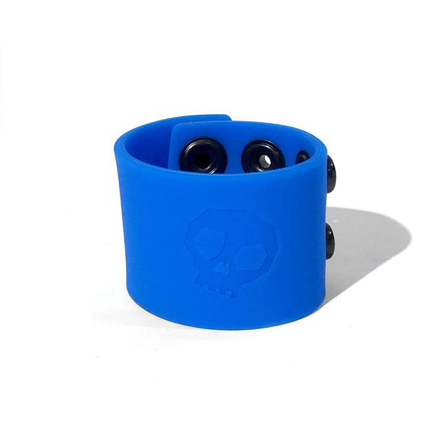 Boneyard Silicone Blue 3-Snap 4 cm Adjustable Ball Stretcher Ring on a white background