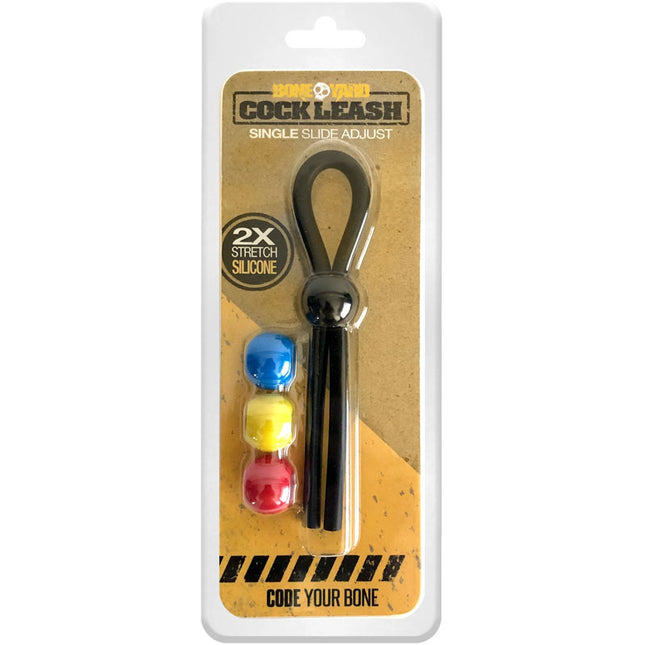 Package of a Boneyard Adjustable Cock Ring with colorful balls and a black slide, branded 'Code Your Bone'.