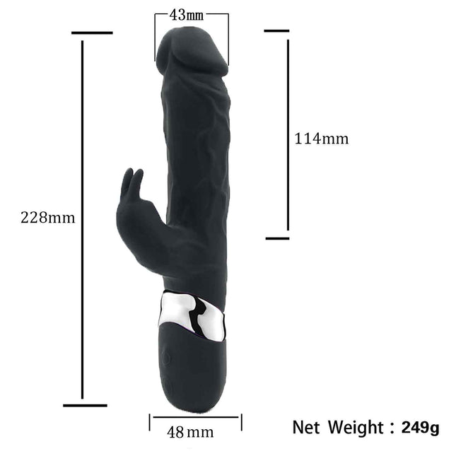 Black 9 Inch Rabbit Vibrator Clitoral Stimulator Size Chart