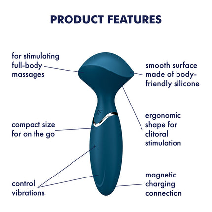 Blue Satisfyer Mini Wander USB Rechargeable Massage Wand Product Features