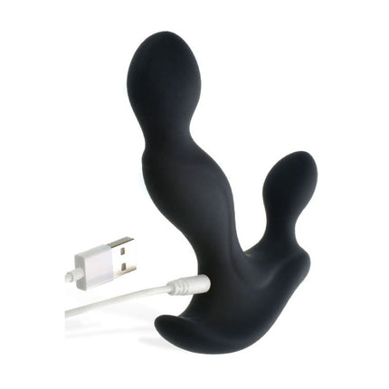 USB Rechargeable Adam's Vibrating Triple Probe Prostate Massager with white background