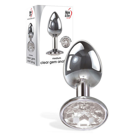 Adam & Eve Clear Gem Anal Plug - Metallic 8.2 cm Medium Butt Plug with Clear Gem Base