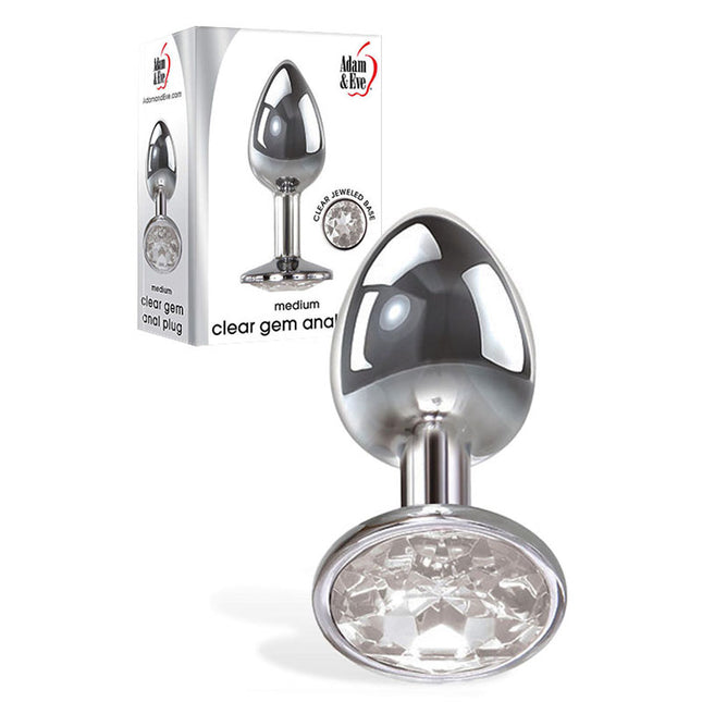 Adam & Eve Clear Gem Anal Plug - Metallic 8.2 cm Medium Butt Plug with Clear Gem Base