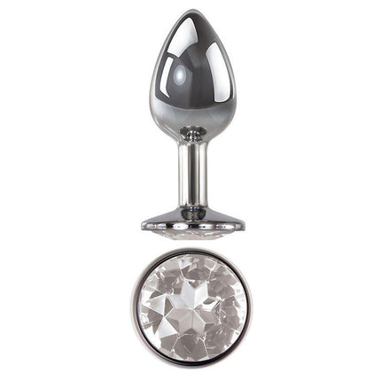 Adam & Eve Clear Gem Anal Plug - Metallic 8.2 cm Medium Butt Plug with Clear Gem Base