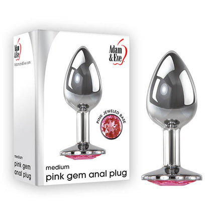 Adam & Eve Pink Gem Anal Plug - Silver Medium 8.2 cm Metal Butt Plug