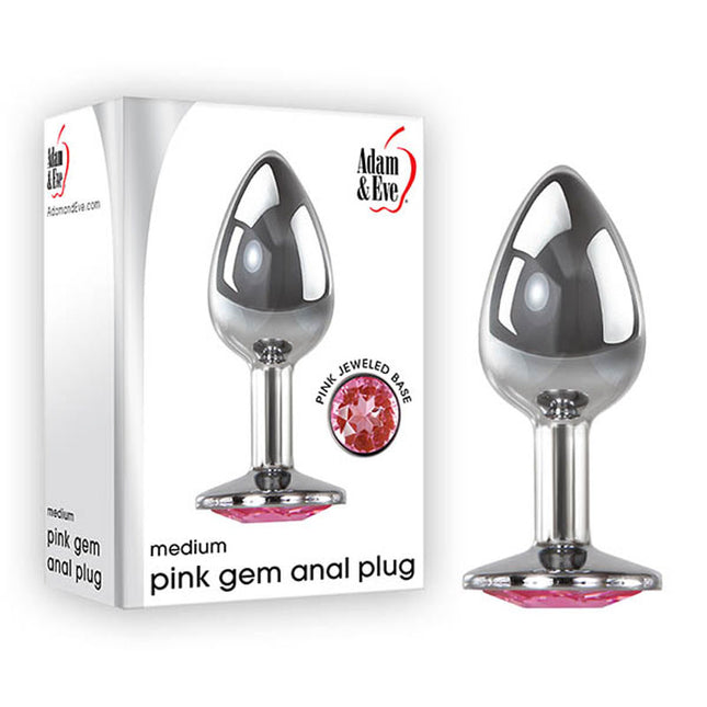 Adam & Eve Pink Gem Anal Plug - Silver Medium 8.2 cm Metal Butt Plug