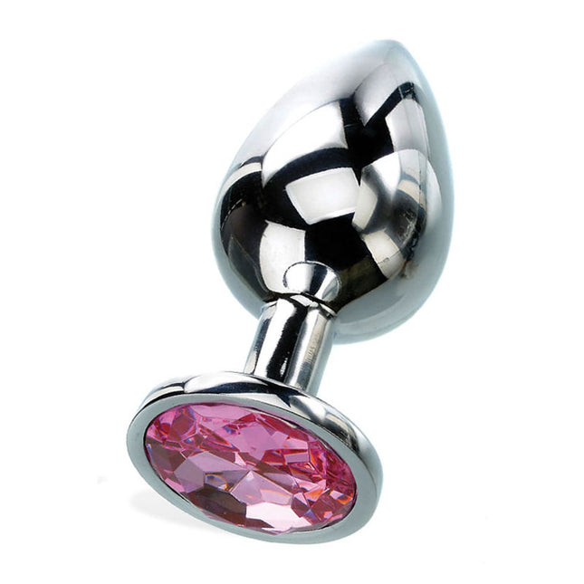 Adam & Eve Pink Gem Anal Plug - Silver Medium 8.2 cm Metal Butt Plug