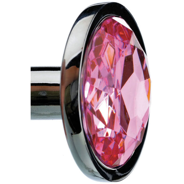 Adam & Eve Pink Gem Anal Plug - Silver Medium 8.2 cm Metal Butt Plug