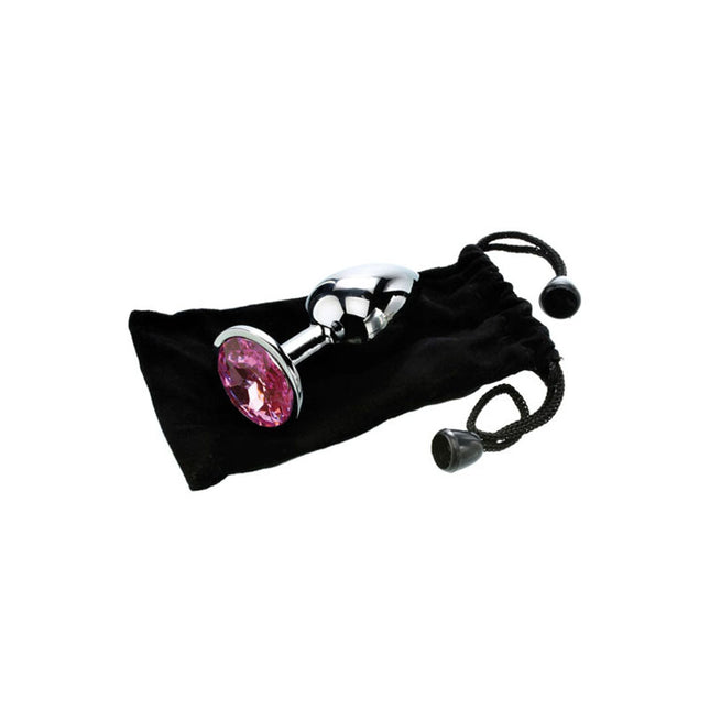 Adam & Eve Pink Gem Anal Plug - Silver Medium 8.2 cm Metal Butt Plug