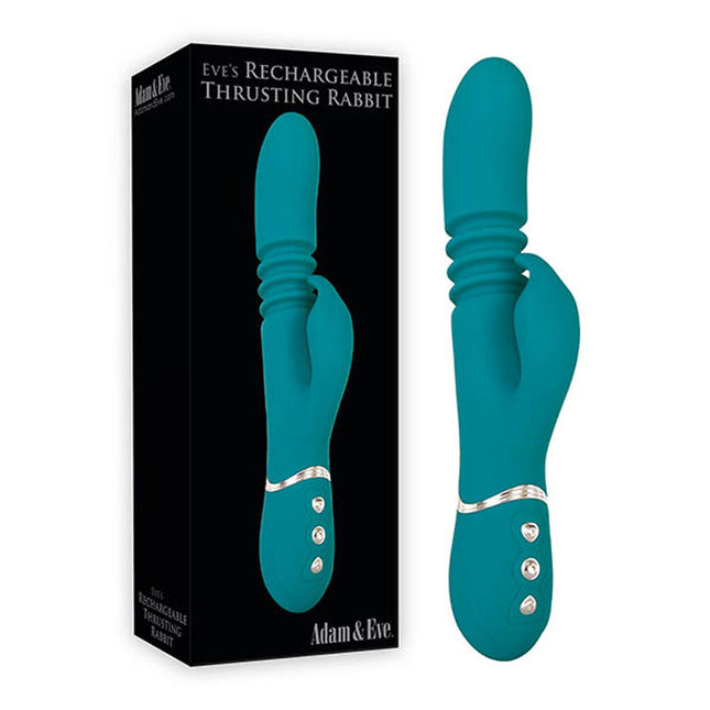 Adam & Eve Eve's Rechargeable Thrusting Rabbit Vibrator - Green 22.9 cm (9'')