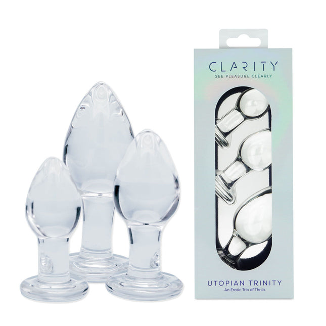 Clarity Utopian Trinity Clear Glass Butt Plugs - Set of 3