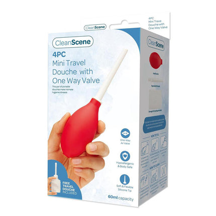 CleanScene 4 Piece Mini Travel Douche with One Way Valve - 60 ml Capacity (Free Travel Douche Included)