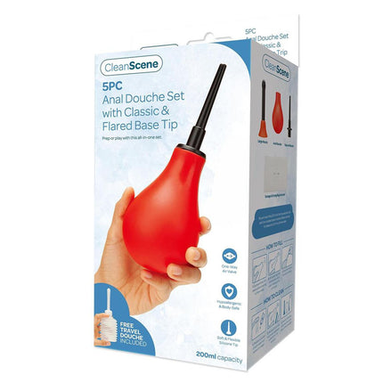 CleanScene 5 Piece Anal Douche Set with Classic & Flared Tips - 200 ml Capacity with Free Travel Douche