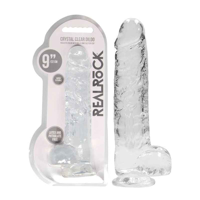 Clear REALROCK 9 Inch Realistic Dildo With Balls