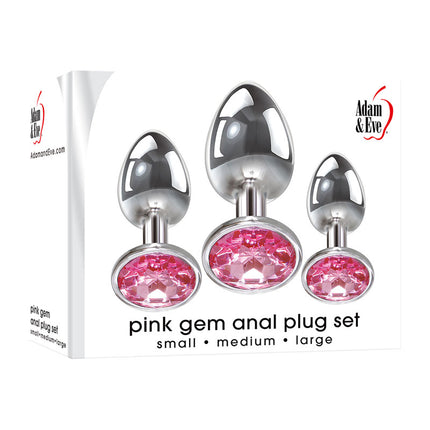 Adam & Eve Pink Gem Anal Plug Set - Metallic Butt Plugs with Gems - Set of 3