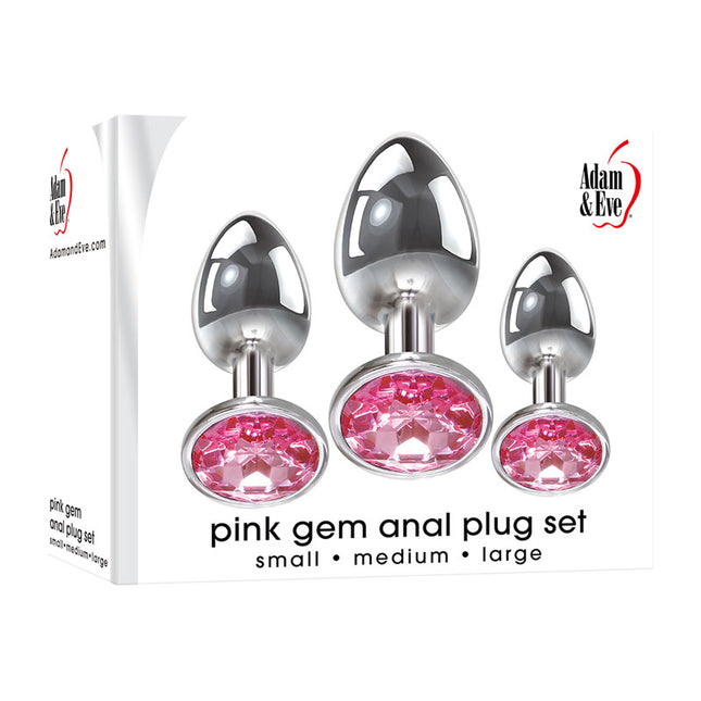 Adam & Eve Pink Gem Anal Plug Set - Metallic Butt Plugs with Gems - Set of 3