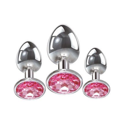 Adam & Eve Pink Gem Anal Plug Set - Metallic Butt Plugs with Gems - Set of 3